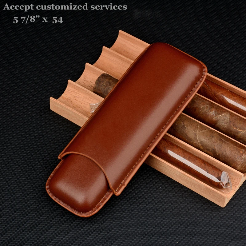 Cigar Case Man-made Leather Cigar Holder Humidor Smoking Accessory 2 Tube 52 Ring