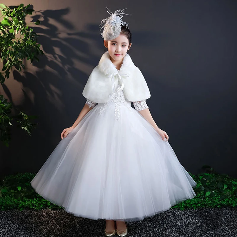 Kid Winter Coats For Girls Faux Fur Capes For Children Wedding Warm Cloaks Shawl Shrug Baby Girl Party Dress Bolero Cape