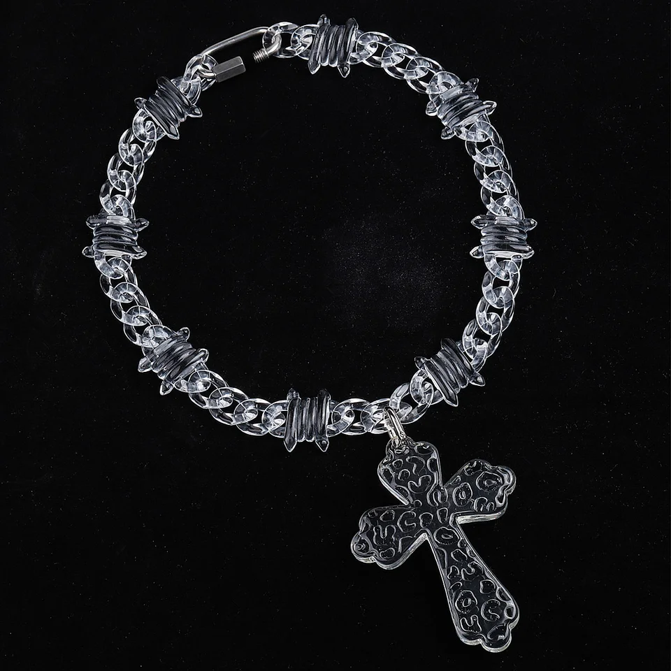 Collana Unisex A Strati Con Ciondolo Croce – Catena Cubana Hip Hop, Regolabile 40-45 Cm, Argento