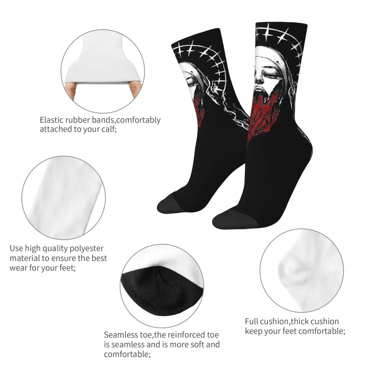 Fashion Satanic Bad Nun Skateboard Socks Polyester Middle Tube Socks for Unisex Breathable