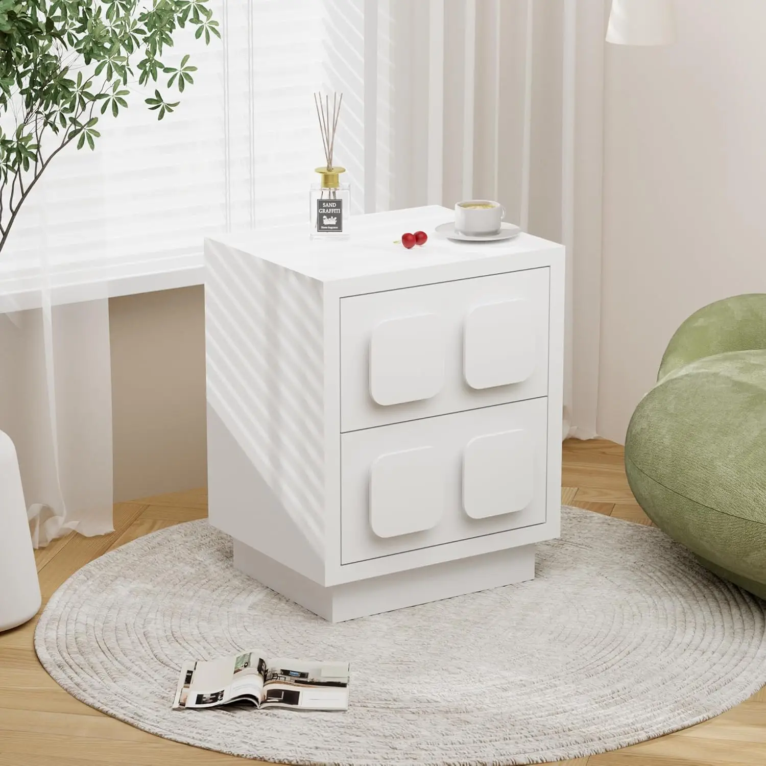 White Nightstand 23.62'' Tall,Modern Night Stand with 2 Drawers for Bedroom, Large Side End Table Chocolate Bedside Night Tables