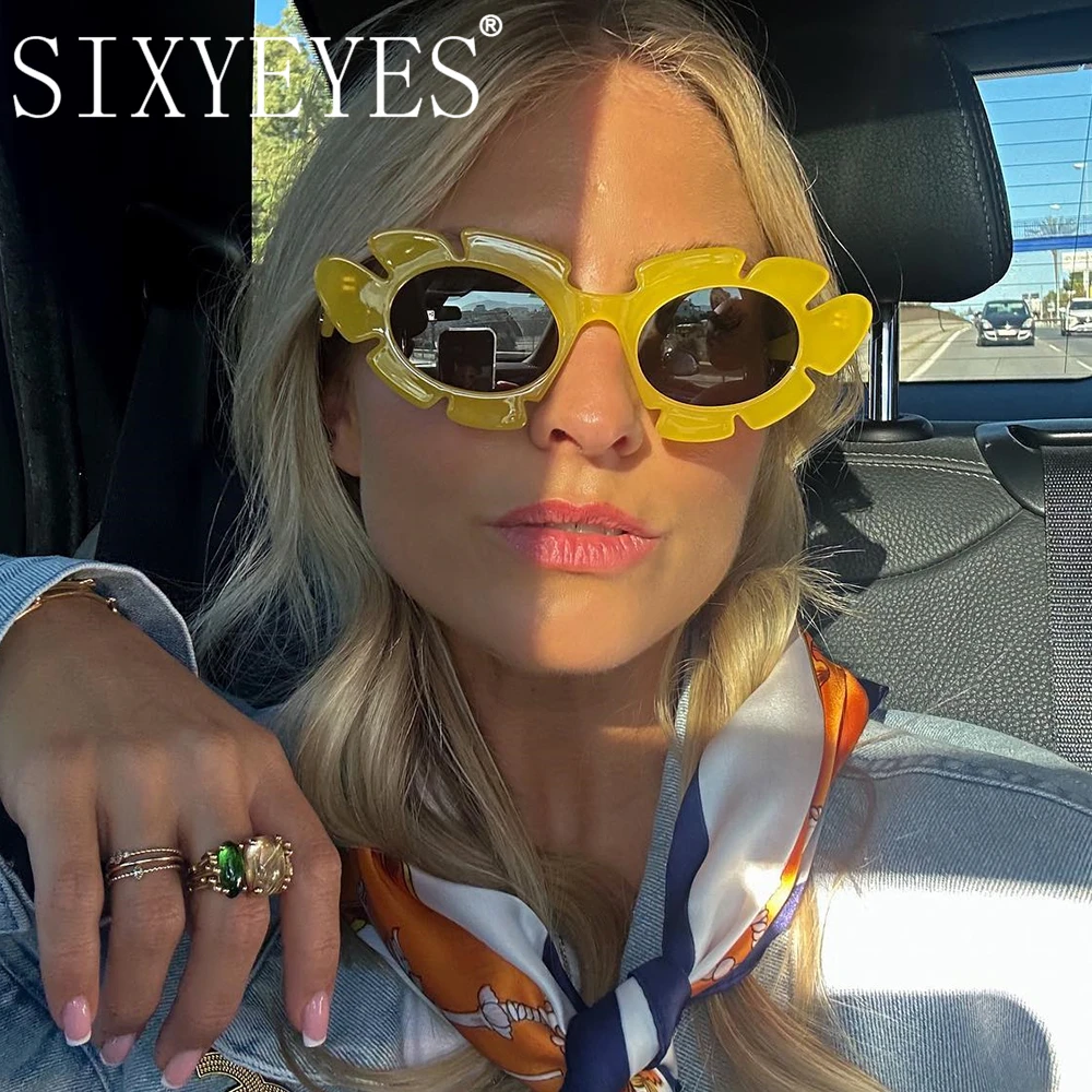 New Trendy Sun Flower Sunglasses Women Jelly Color Ladies Shades Cat Eye Luxury Brand Designer Sun Glasses Girls Oculos De Sol