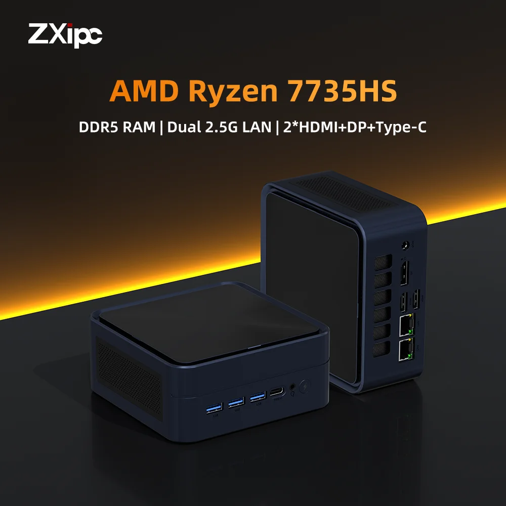ZXIPC NUC AMD Ryzen 7 7735HS Gaming Mini PC 2*DDR5 2*2.5GLAN