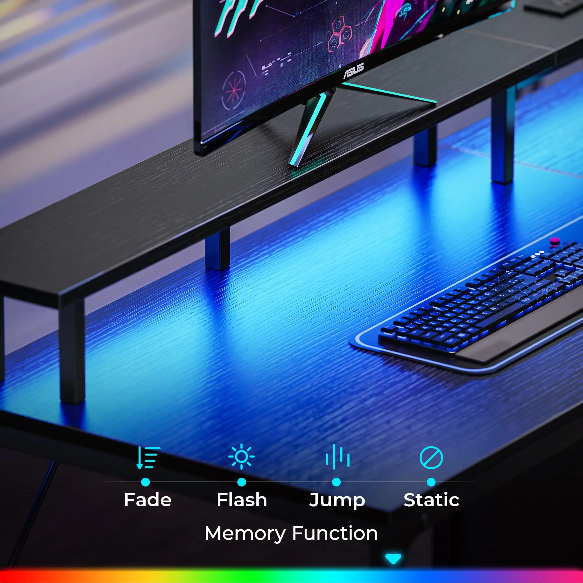 Desk with Drawers, 46" Gaming Desk with LED Lights, Computer table Small Office table with Outlets 4