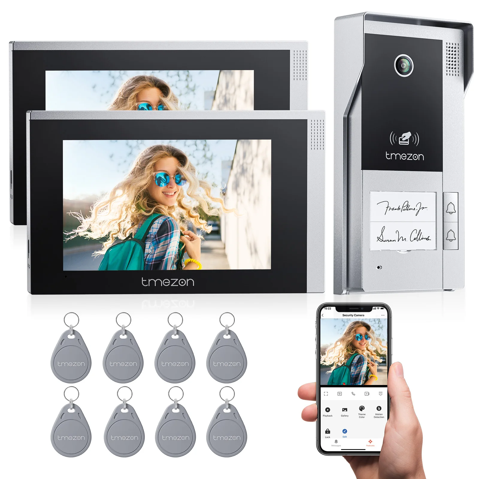 Smart Video Doorbell TMEZON 4 Wire WiFi Video Intercom, 1080P Video Doorbell Intercom System,7