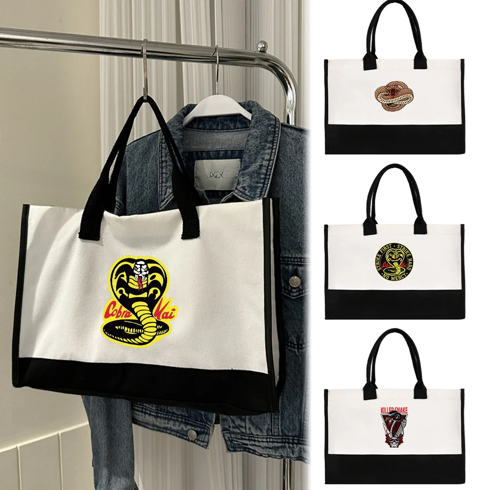 Portable Women's Handheld Shopping Bag Reusable and Environmentally Friendly Jute Shopping Bag Cobra Series Printing Pattern