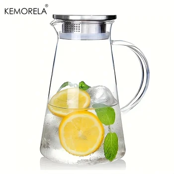 Brocca per acqua Bollitore e tazze per acqua fredda in vetro trasparente resistente al calore con manico Brocca per ufficio di grande capacità 1