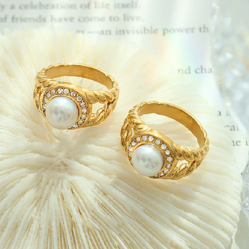 Gold Ring Pearl Designs | Gold Pearl Woman Ring | Pearl Ring Flower Design  - Design - Aliexpress