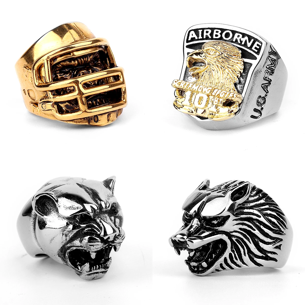 Stainless Steel Animal Men Rings Eagle Dog Dragon Bird Snake