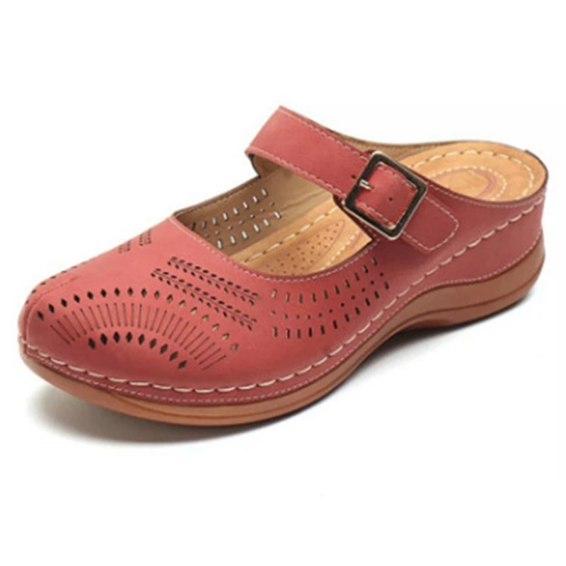 summer new leather women beach casual shoes non-slip wedge comfortable footwear women slippers mother outdoor sandals Plus Size