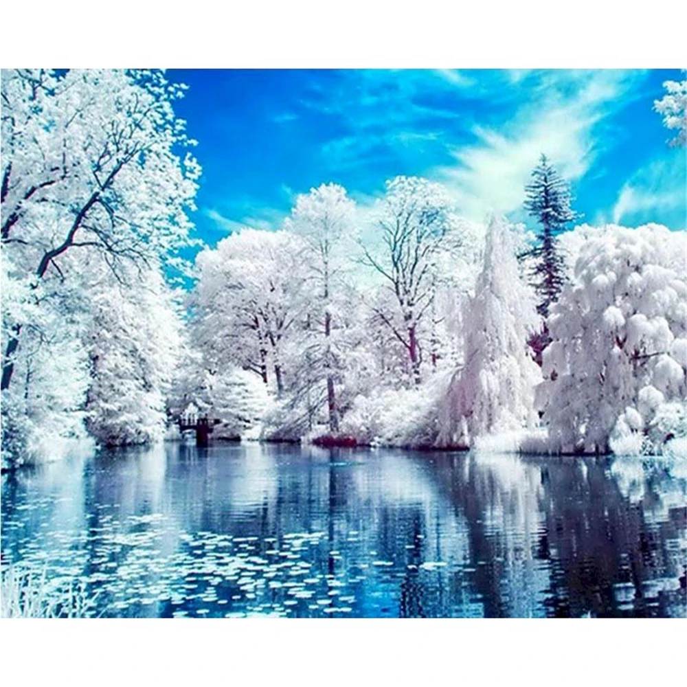 Landscape Winter Printed Canvas 11CT Cross-Stitch Complete Kit Embroidery DMC Threads Sewing work Handiwork Craft Package