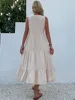 Casual Summer Midi Dress Women Sleeveless Tank V Neck Buttons Ruffle Loose Dresses Beach Soild Sundress Fashion 4