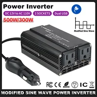 12V to 110V Power INVERTER 300 W/500 W แบบพกพารถแรงดันไฟฟ้า Transformer Converter 60Hz Dual USB 2 US ซ็อกเก็ต 60Hz สําหรับกลางแจ้ง RV 1