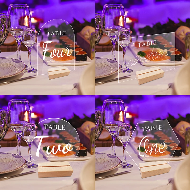 Acrylic Table Sign Holder With Wooden Base place card holders place cards acrylic sign holders For Wedding Table Sign Number Place Card Display Stand Restaurant Hotel