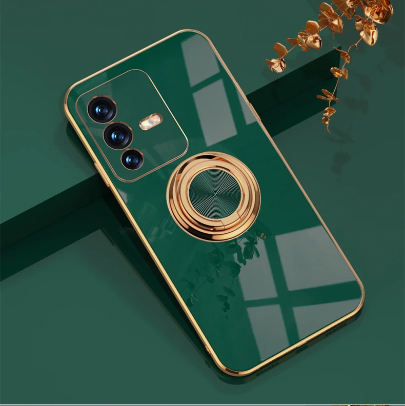 Luxury Plating Phone Case For Vivo V23 With Ring Bracket Stand_voghion.com