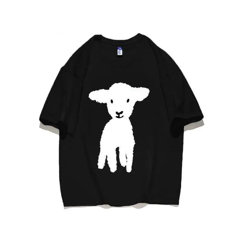 

Y2k 95% хлопок кавайная Молочная Женская Черная футболка в стиле Харадзюку женские Молодежные милые футболки с коротким рукавом для влюбленных Летние свободные топы для женщин