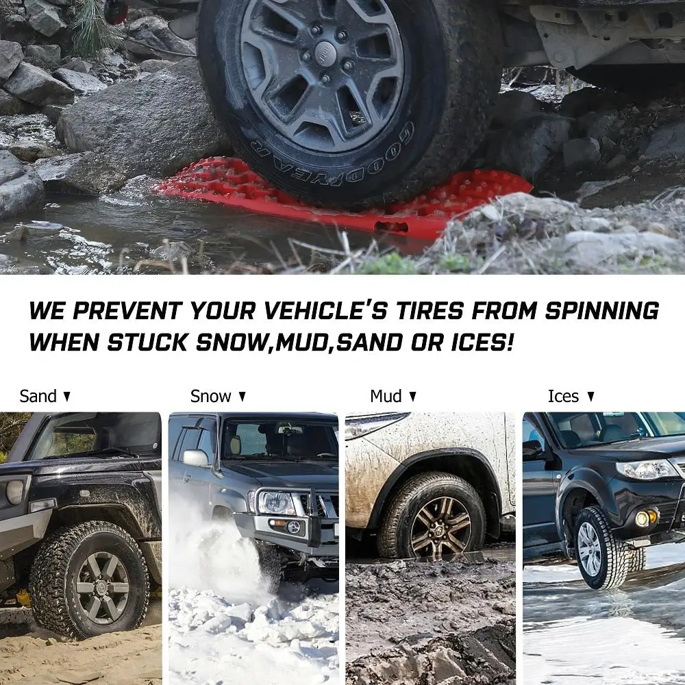 X-BULL 2 Pairs Recovery tracks Sand Mud Snow 4WD / for X4 ATV Offroad Stronger Gen 3.0-Red