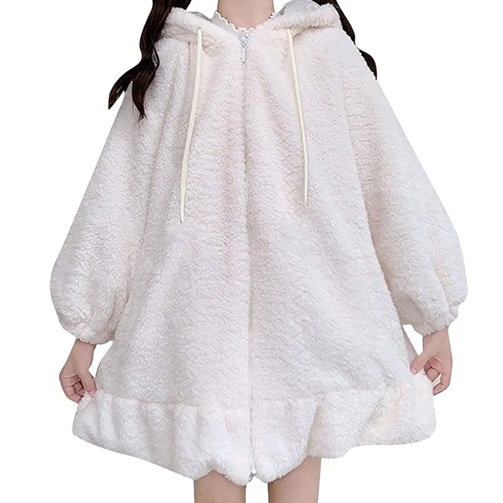 

White Fashionable Women S Hooded Sweatshirt With Rabbit Ears Harajuku Style Jacket Coats For Women