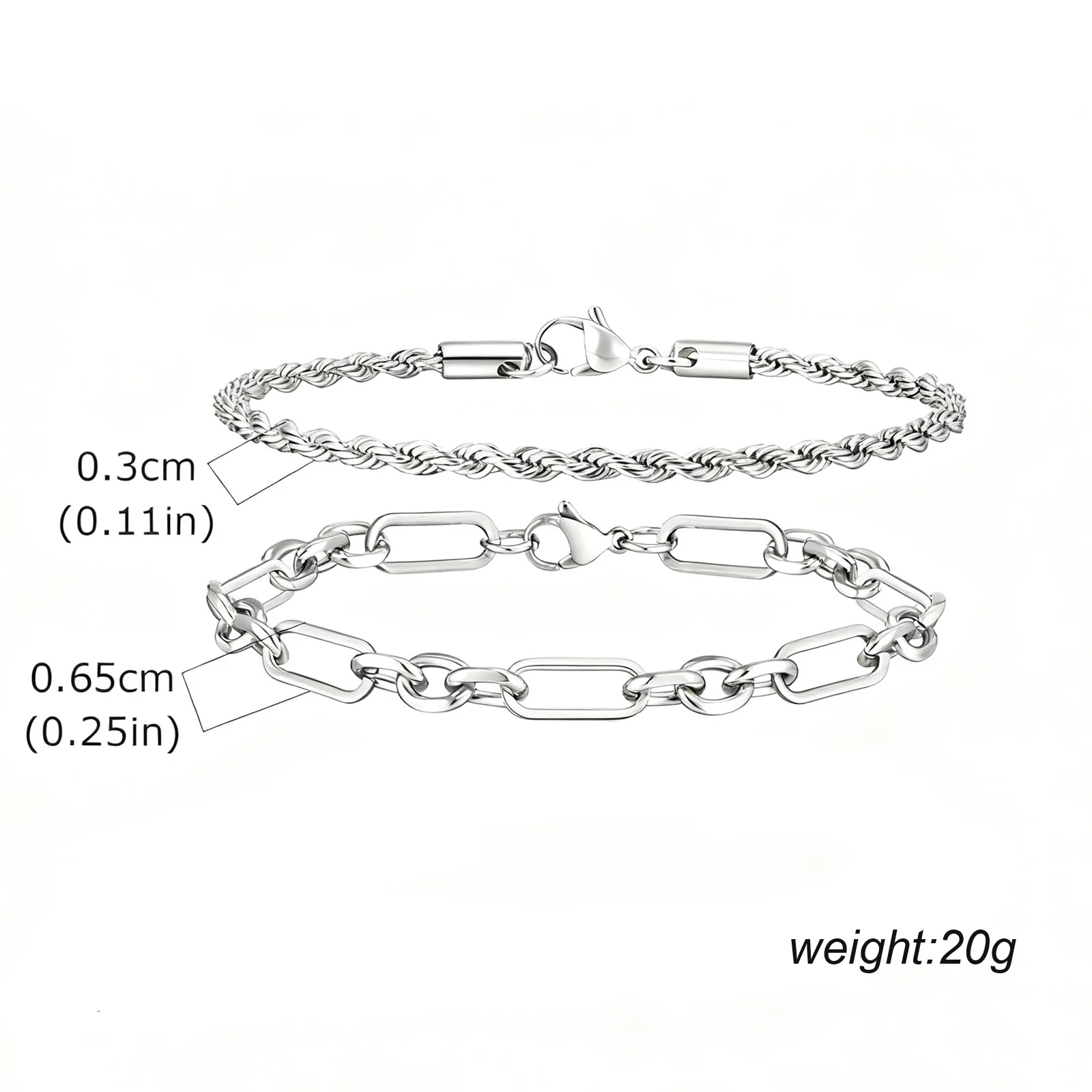 2pcs Men's Chain Bracelet,Silver Color Stainless Steel Bracelet,Stylish Jewelry Set Gift for Husband Dad BBF