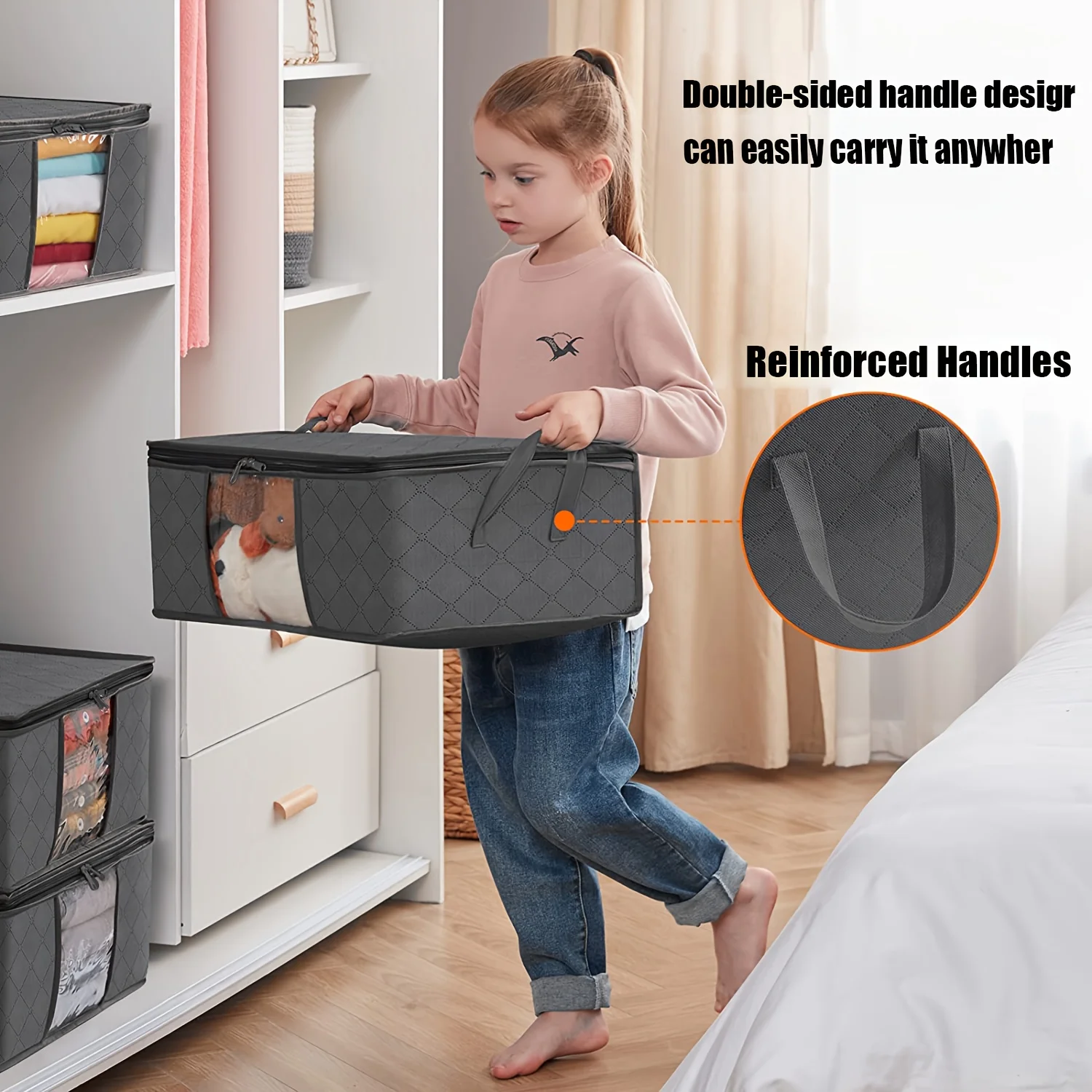 35L Fabric Storage Bags with Clear Viewing Windows - Quilted, Foldable Organizer Boxes for Clothes, Blankets & Bedding 6