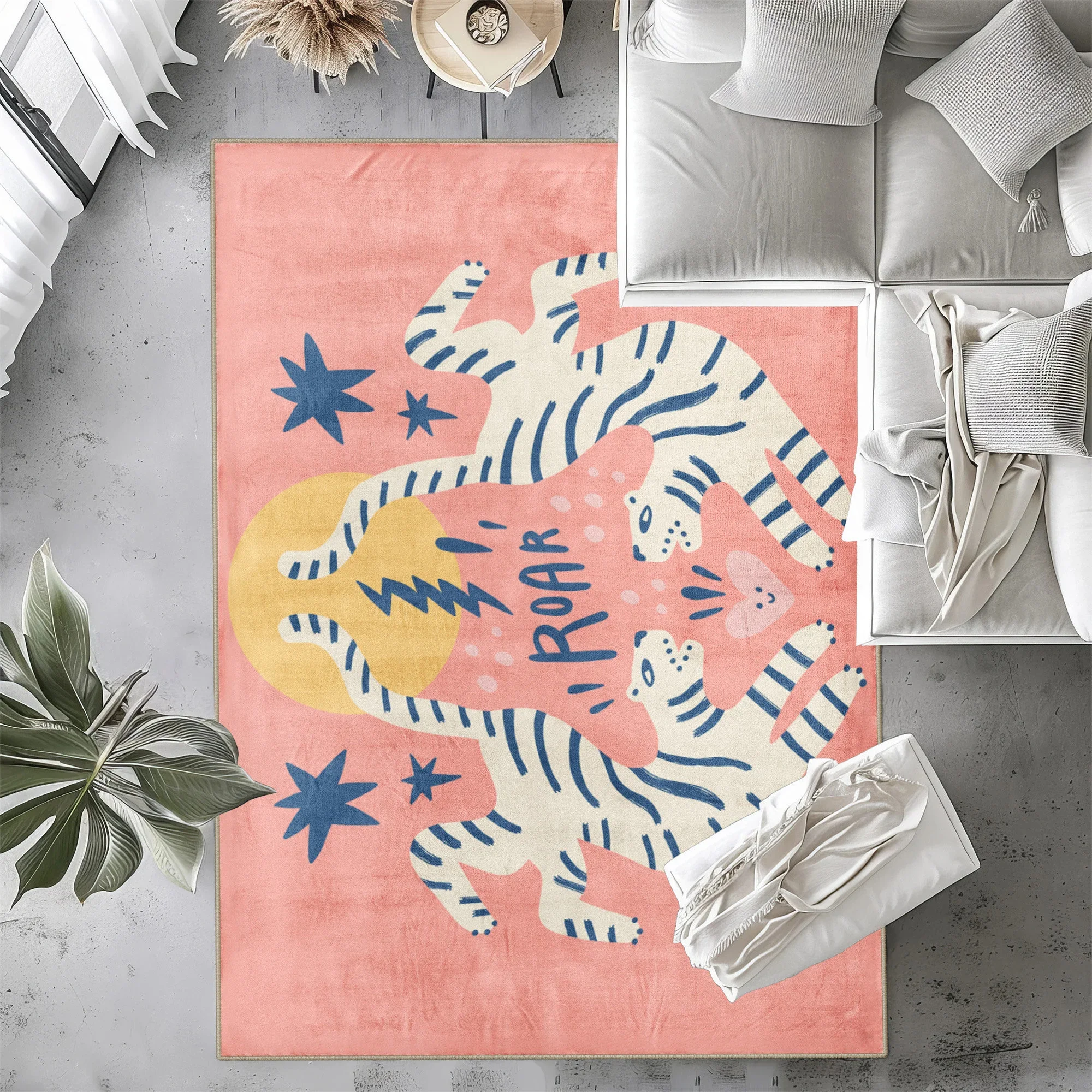Pink Tiger Area Rug Animal Theme For Bedroom Fashion Decorative Rug Living Room Large Anti-slip Carpet for Corridor Bedroom Mat 2