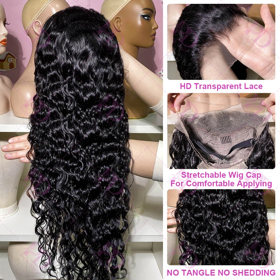 220% 30 40 Inch Curly hd 13x6 Lace Front Human Hair Wigs Deep Wave Transparent 13x4 Lace Frontal Wig 5x5 Closure Brazilian Remy