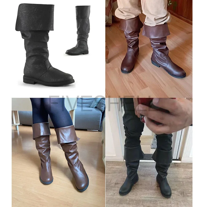 

Men Medieval Knight Prince Cosplay Gothic Retro Punk Leather Boots Halloween Carnival Stage Party Props Shoes Elf Vintage Boot
