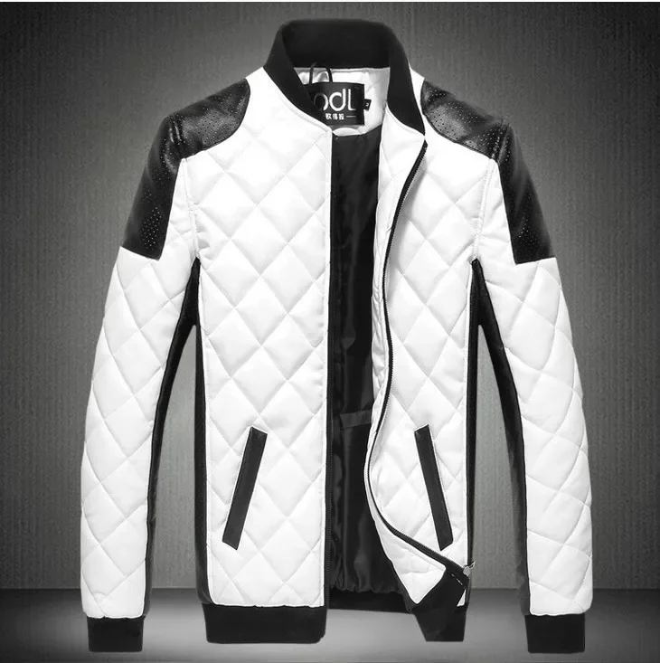 HOO Men's Leather Jackets Winter Jacket Water Washing Leather Fashion