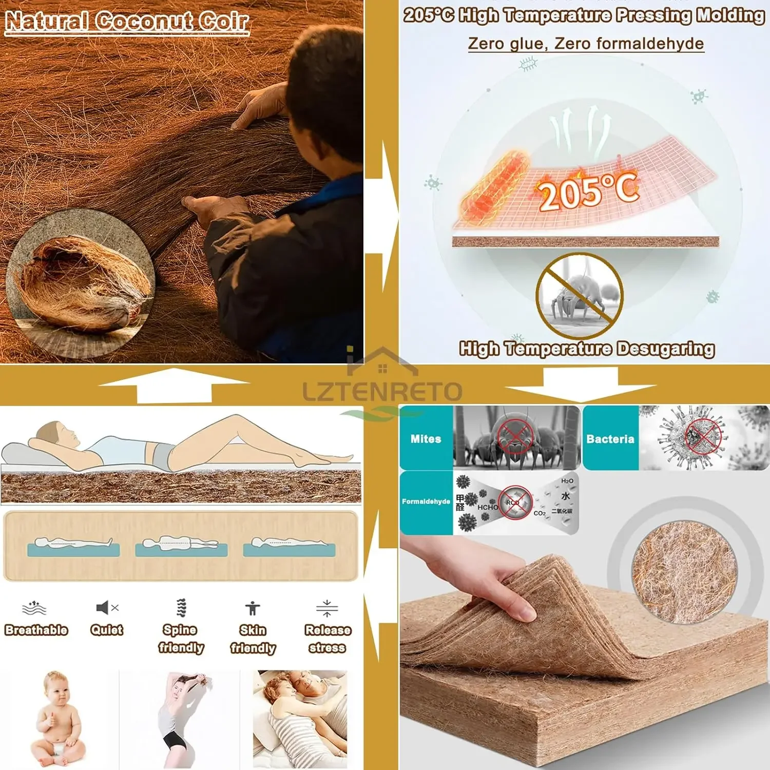 Firm Coir Mattress, 3E Coconut Coir Mattress Pad, Quiet Coconut Palm Mattress 4