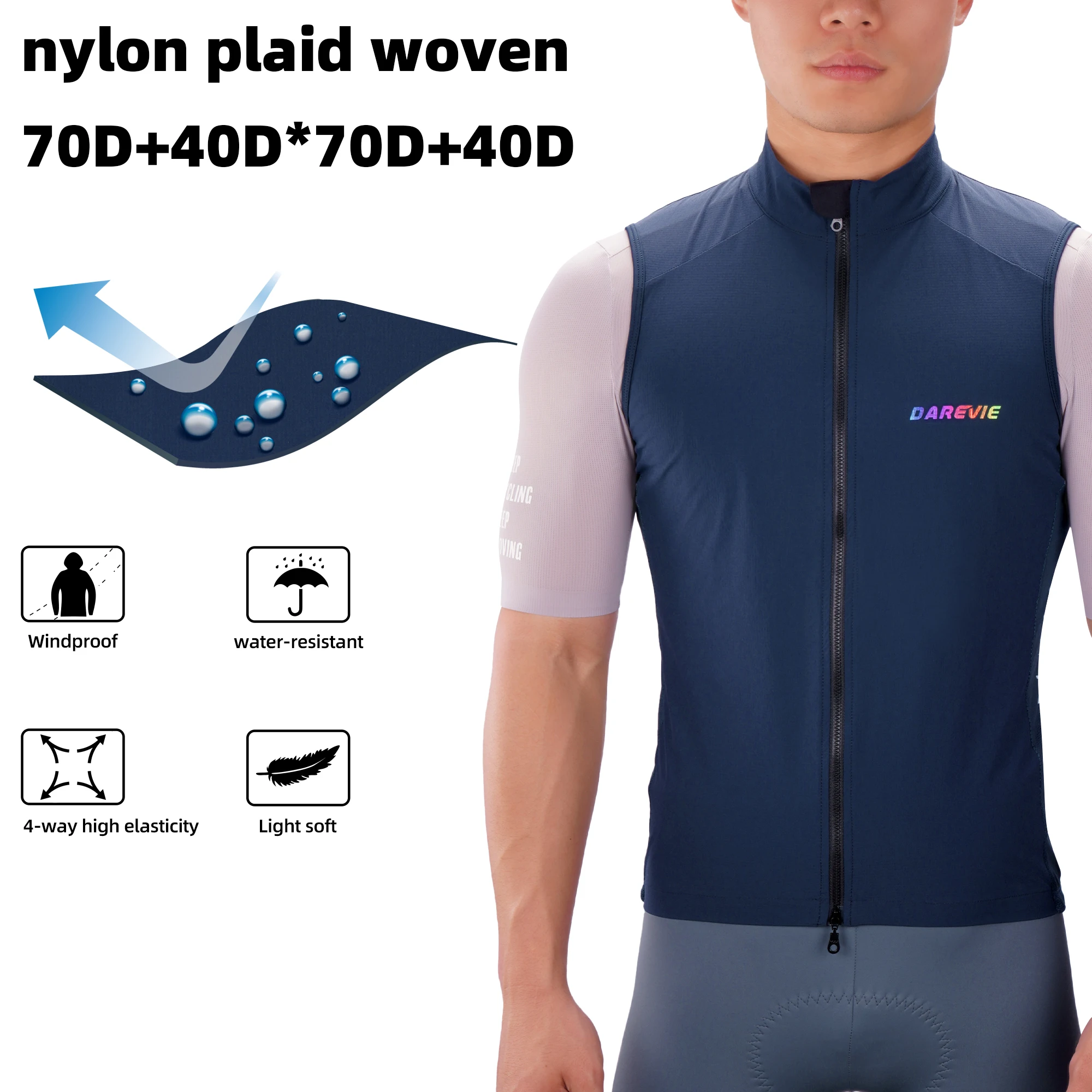 DAREVIE Cycling Vest Windproof Cycling Wind Gilet Waterproof 2 Way Zippers Cycling Windbreaker Back Zipper Pockets Men Women 2