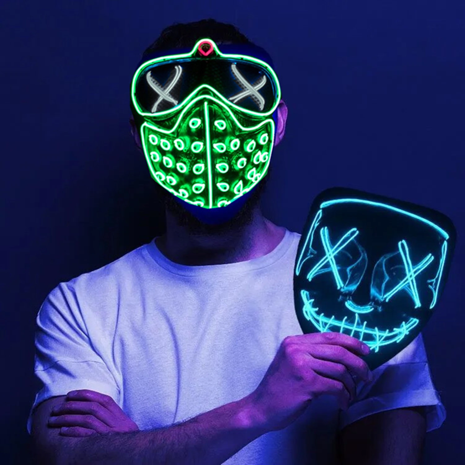 Xx Watch Dogs 2 Wire Party Mask Cosplay Neon Light Up Mask Glow In Flashing Led Rivet Masks For Halloween Carnival - Masks - AliExpress