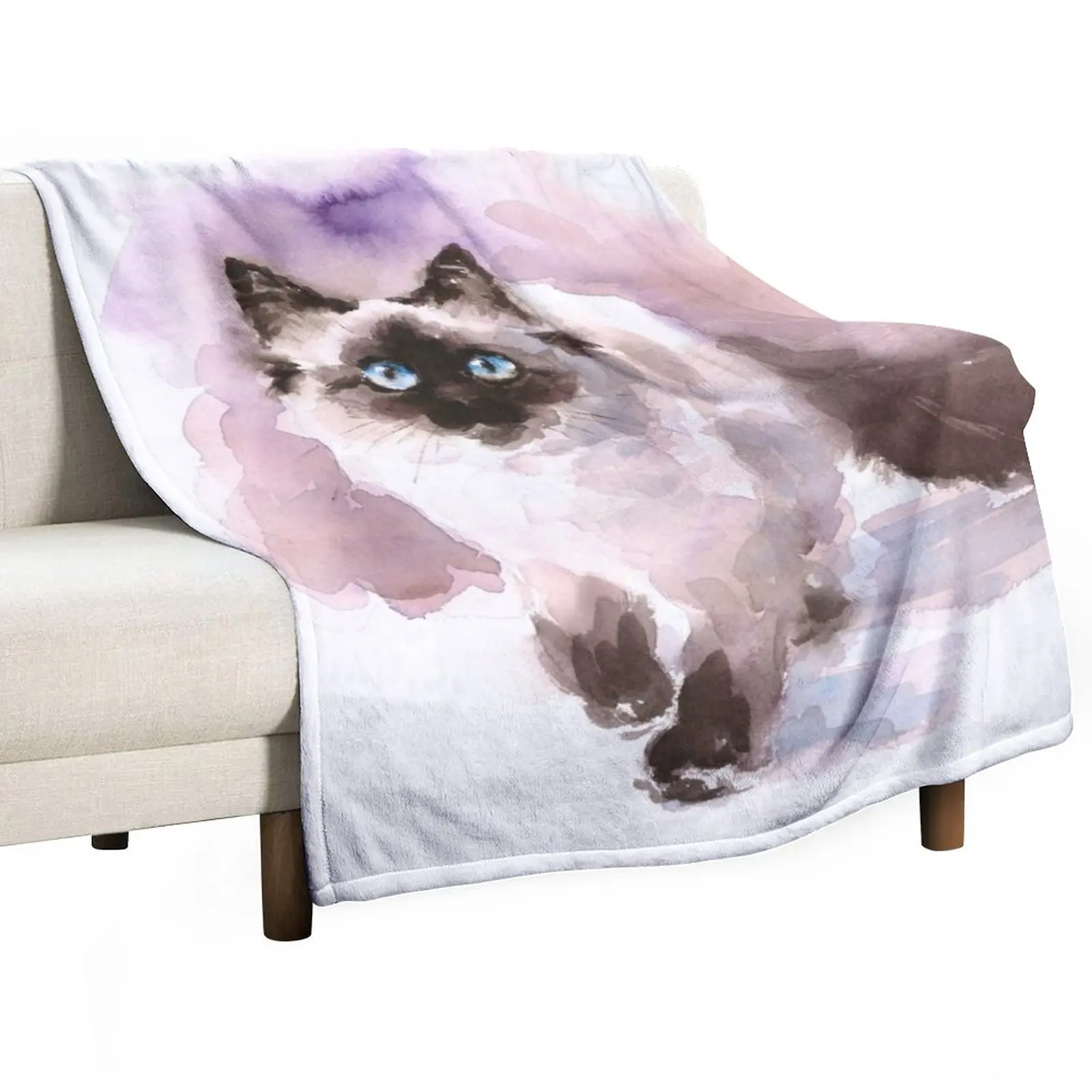 

Watercolor Siamese Cat Throw Blanket For Sofa Bed linens Designer Blankets