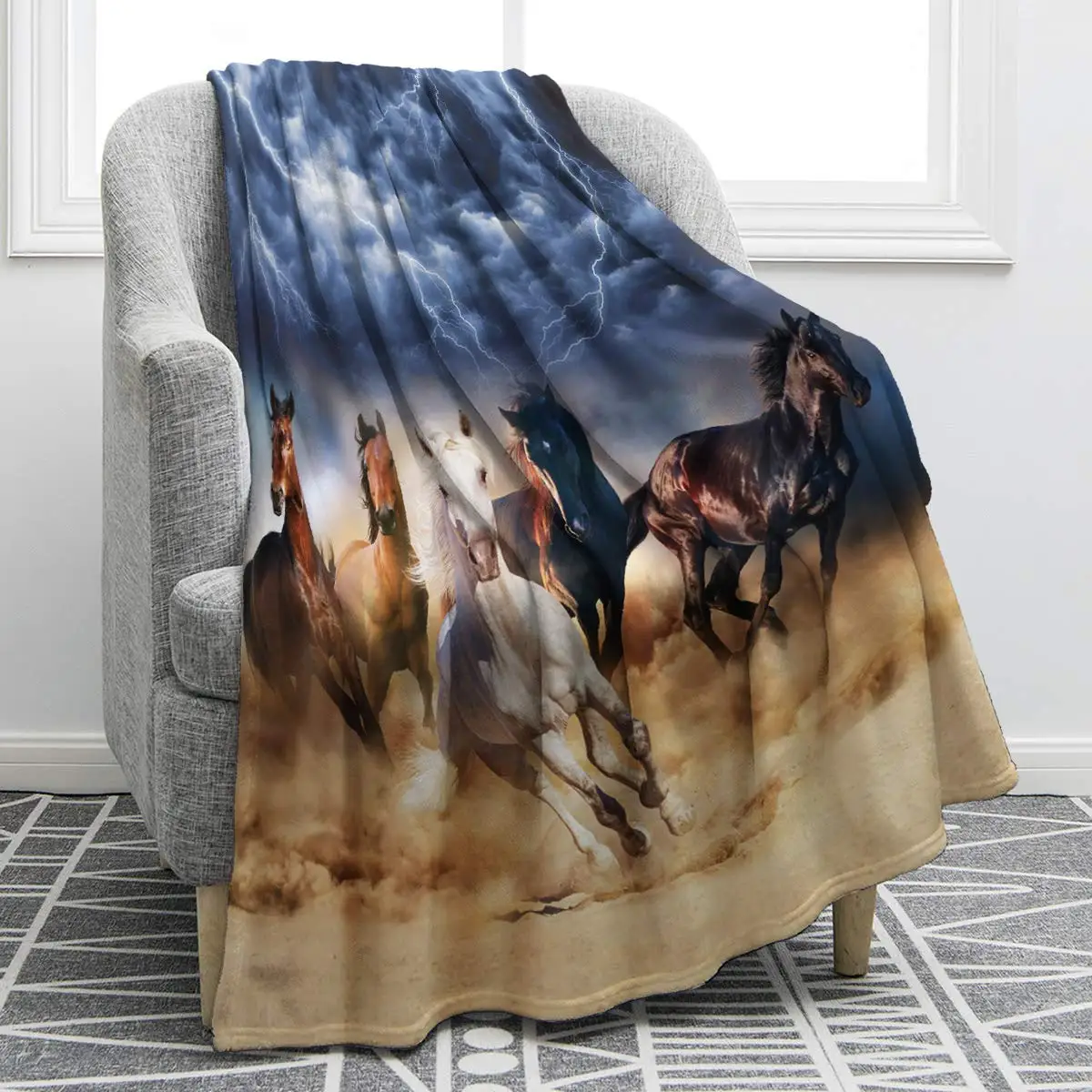 

Galloping Horse Blanket Cowgirl Cowboy Western Soft Warm Print Throw Blanket for Couch Cover Bed Plush Bedspread Home Nap Shawl