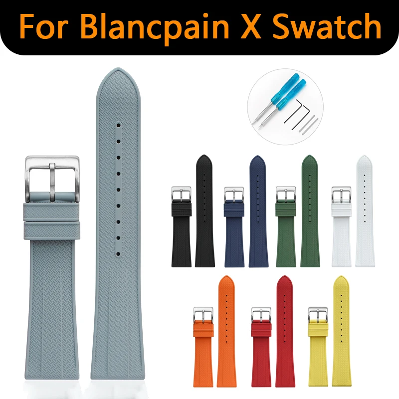 

Фтор резиновый ремешок для Blancpain X Swatch 22 мм спортивный водонепроницаемый Премиум FKM сменный ремешок для часов для мужчин и женщин с инструментами