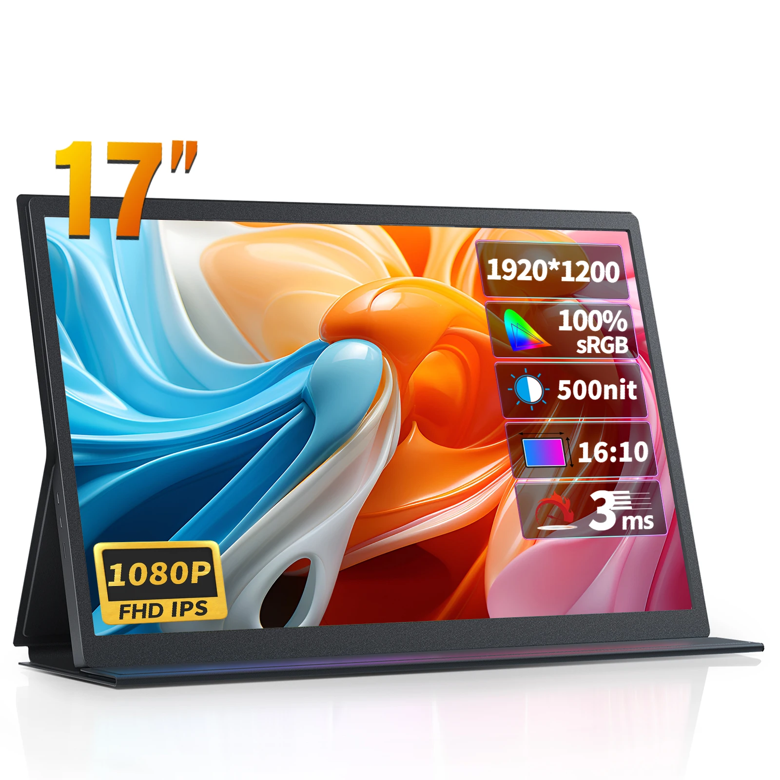 17インチポータブルモニター,1080p fhd 1920x1080, 100% rgb,磁気
