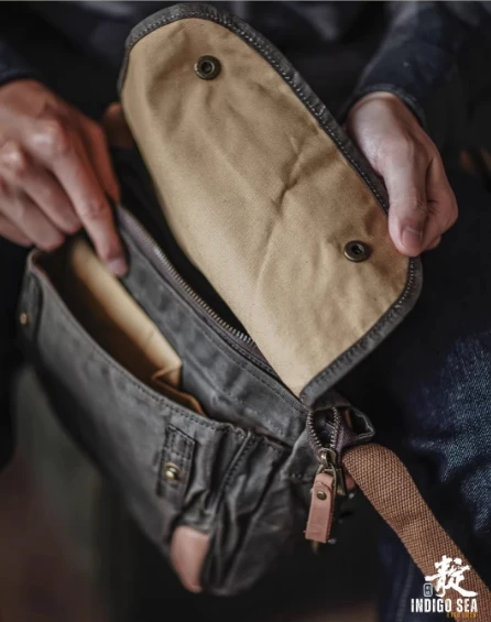 AETOO Retro Ölwachs wasserdichte Canvas Messenger Bag, Amei Kaki Distressed Workwear Single-Shoulder-Tasche, Pendler-Umhängetasche – Detail 20