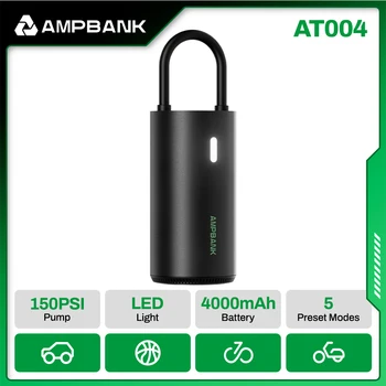 AMPBANK AT004 Pompa d'aria intelligente per pneumatici per auto Compressore d'aria portatile Gonfiatore automatico per pneumatici 150PSI con manometro Schermo LED
