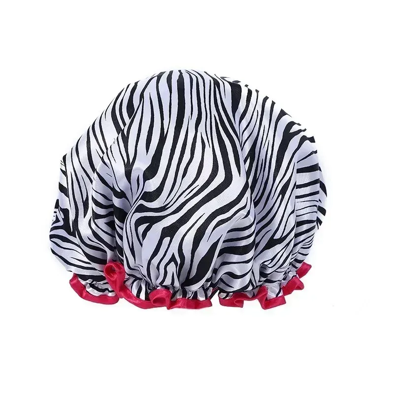 Leopard Print Double Layer Waterproof Shower Cap - Reusable Elastic Hair Cover