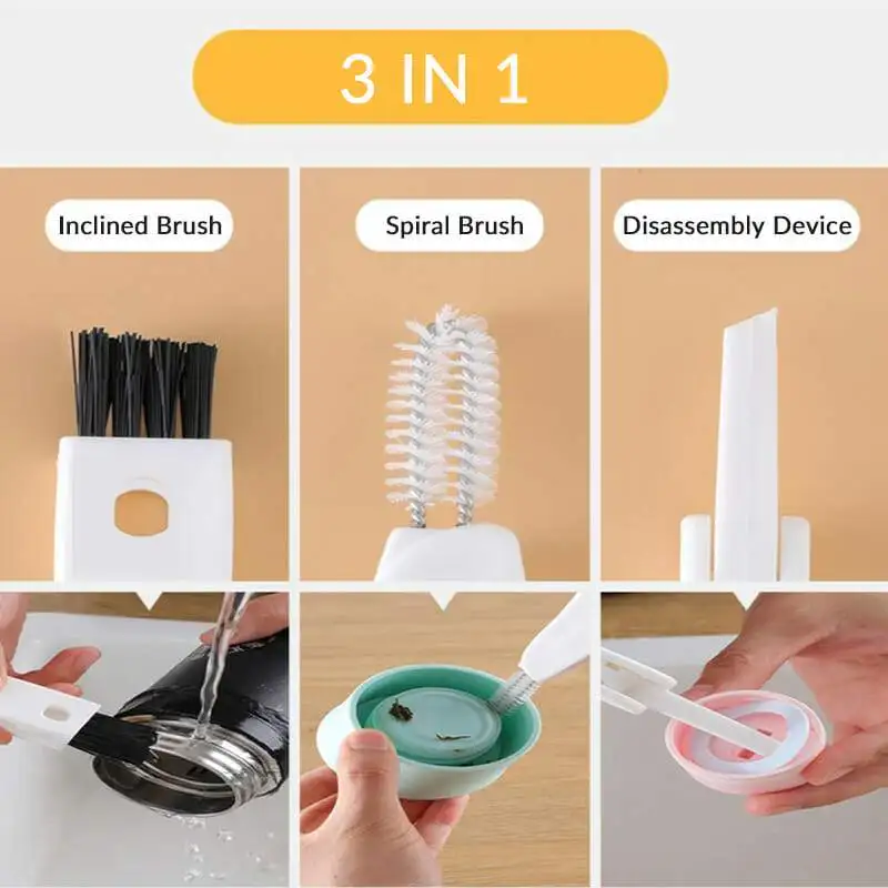 3 in 1 Cleaning Rotary Cup Brush Multipurpose Cup lid Cleaning Brush Bottle  Milk Cup Brush Wash Drinking Pipe Straw Brush - AliExpress