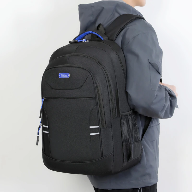 Fashionable black backpack with multiple compartments - spacious interior - ideal for school, work or travel necessities, backpa
