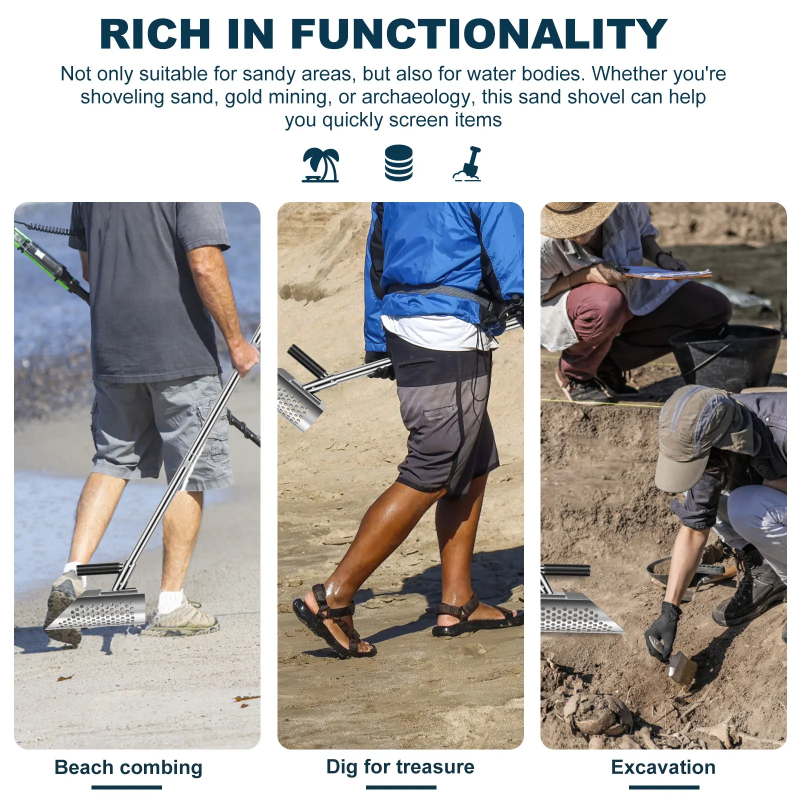 Metal Detector Shovel Beach Sand Scoop 304 Stainless Steel Scoop with Handle Tool Gold Detector Treasure Hunting Shovel Tool 6