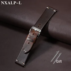 Premium Calfskin Leather Quick Release Watch Strap - Oil Wax Cowhide Wristband - 21mm (Dark Brown)