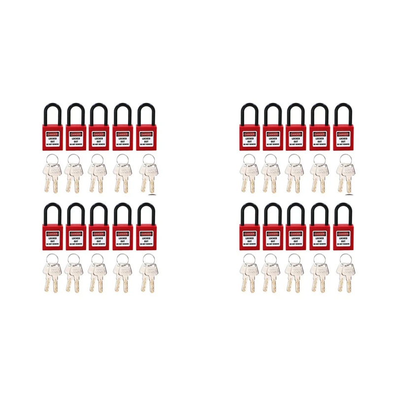 

20PCS Safety Lockout Padlock 38Mm Nylon Shackle Engineering Plastics Hazardous Energy Isolation Keyed, Red