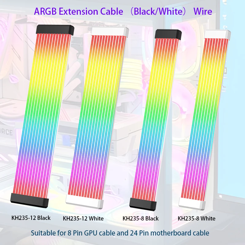 5V 3Pin ARGB 동기화 PC 케이블 8/24PIN 마더 보드 전원 연장 케이블 유연한 LED 스트립 빛 DIY 키트 비디오 카드 8Pin 6PIN 케이블