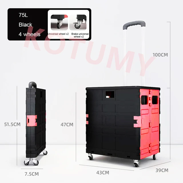 Black 75L 4 Wheel