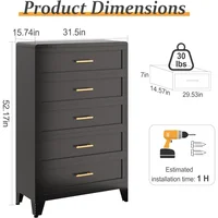 Metal 5 Drawers Dresser,52.17" Tall Chest of Drawers for Closet with Fluted Panel, Storage Dressers Organizer for Living Room 2