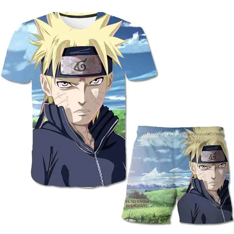 baby suit Japanese Anime Narutos Tshirts Pants Sets Kids Summer Kakashi cartoon clothes 2PCS 4-14 Years Boy harajuku Clothes 3D Tees  Suit pajamas for baby girl