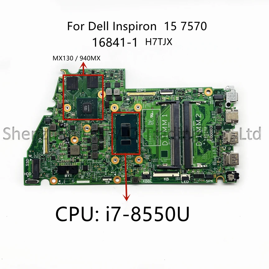 

For Dell Inspiron 15 7570 7573 Laptop Motherboard With i5-8250U i7-8550U CPU 940MX/MX130 2GB/4GB-GPU 16841-1 CN-0XW62N 00PJ2C