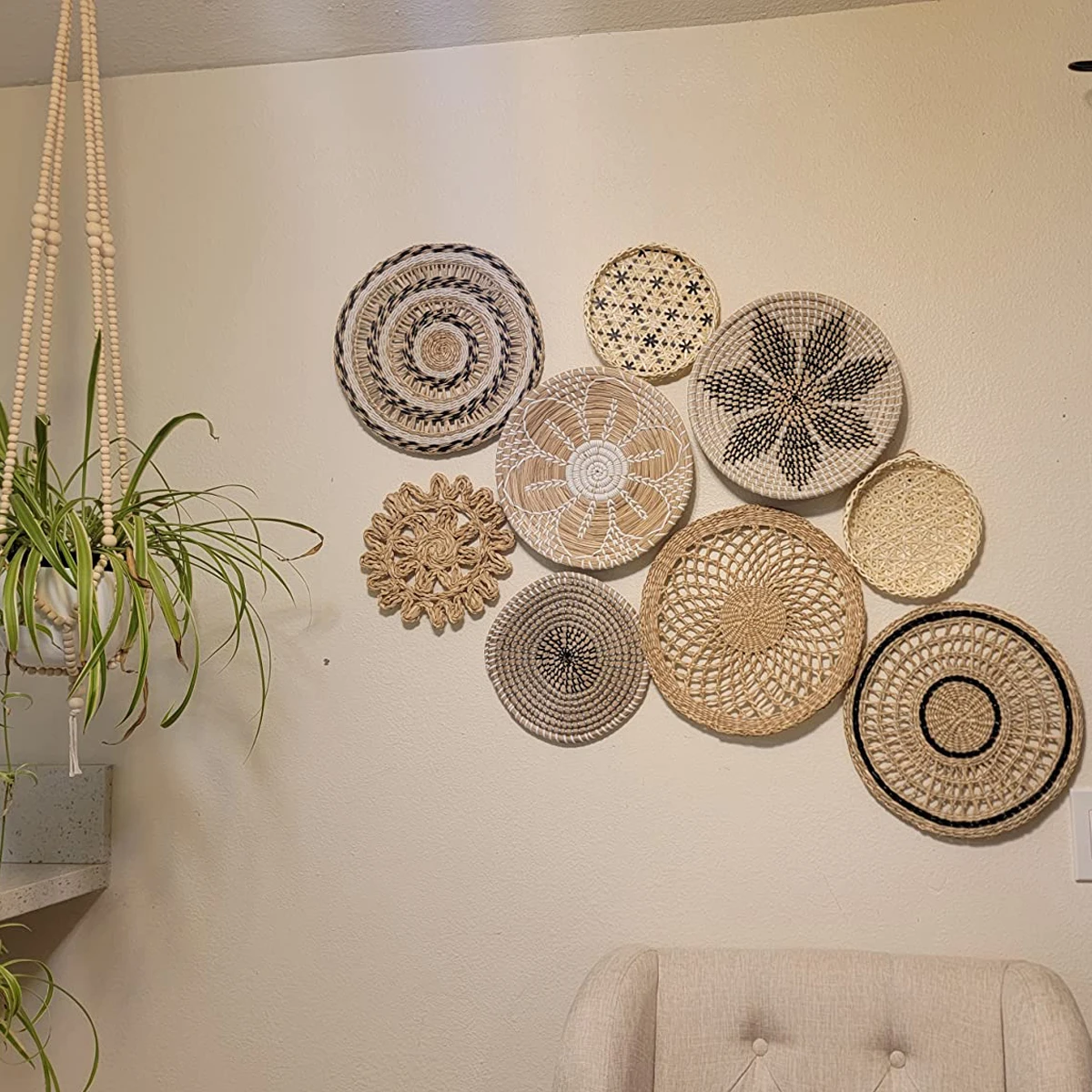 Wall Decor Set of 9 Boho Home Decorations Rattan Wall Decoration Wicker Basket Hanging Wall Baskets Decorative Plates for Wall