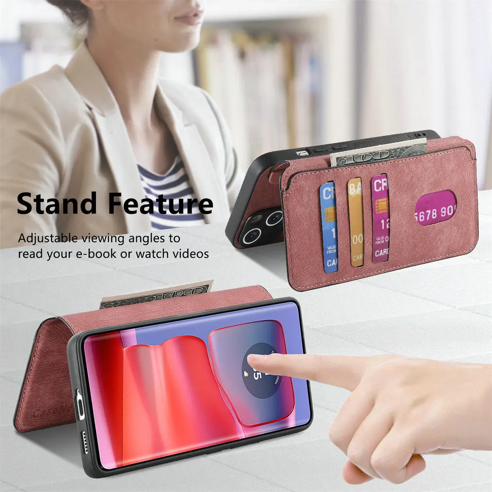 Leather Flip Wallet Case for Motorola Edge - 2-in-1 Detachable Design